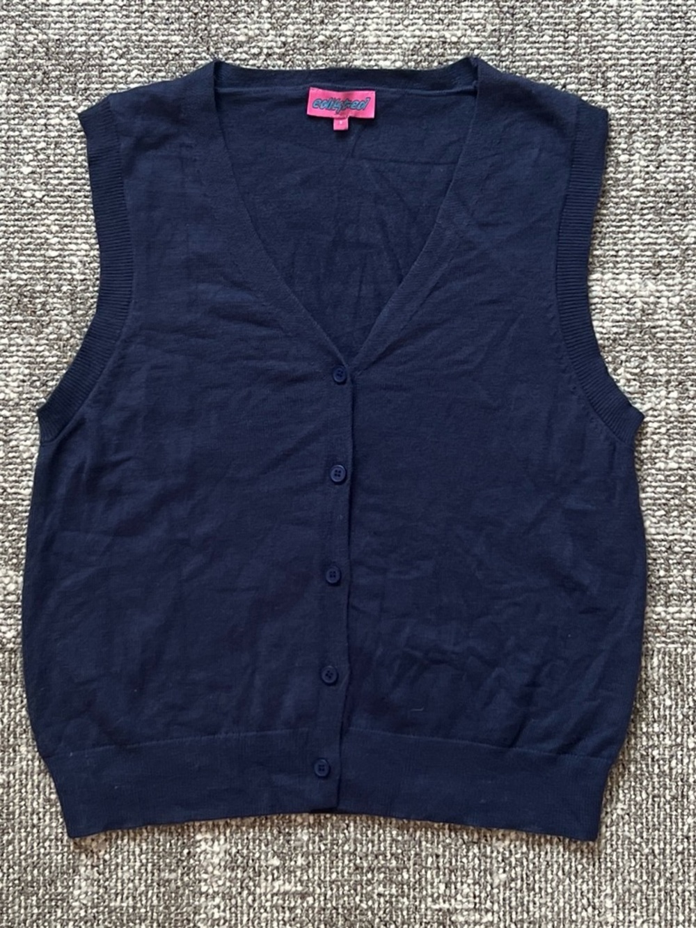 Edikted Navy Button-Front Sleeveless Knit Vest